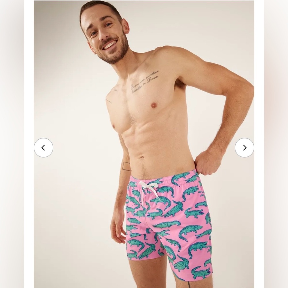 Men's Pink Crocodile-Print Swim Trunks